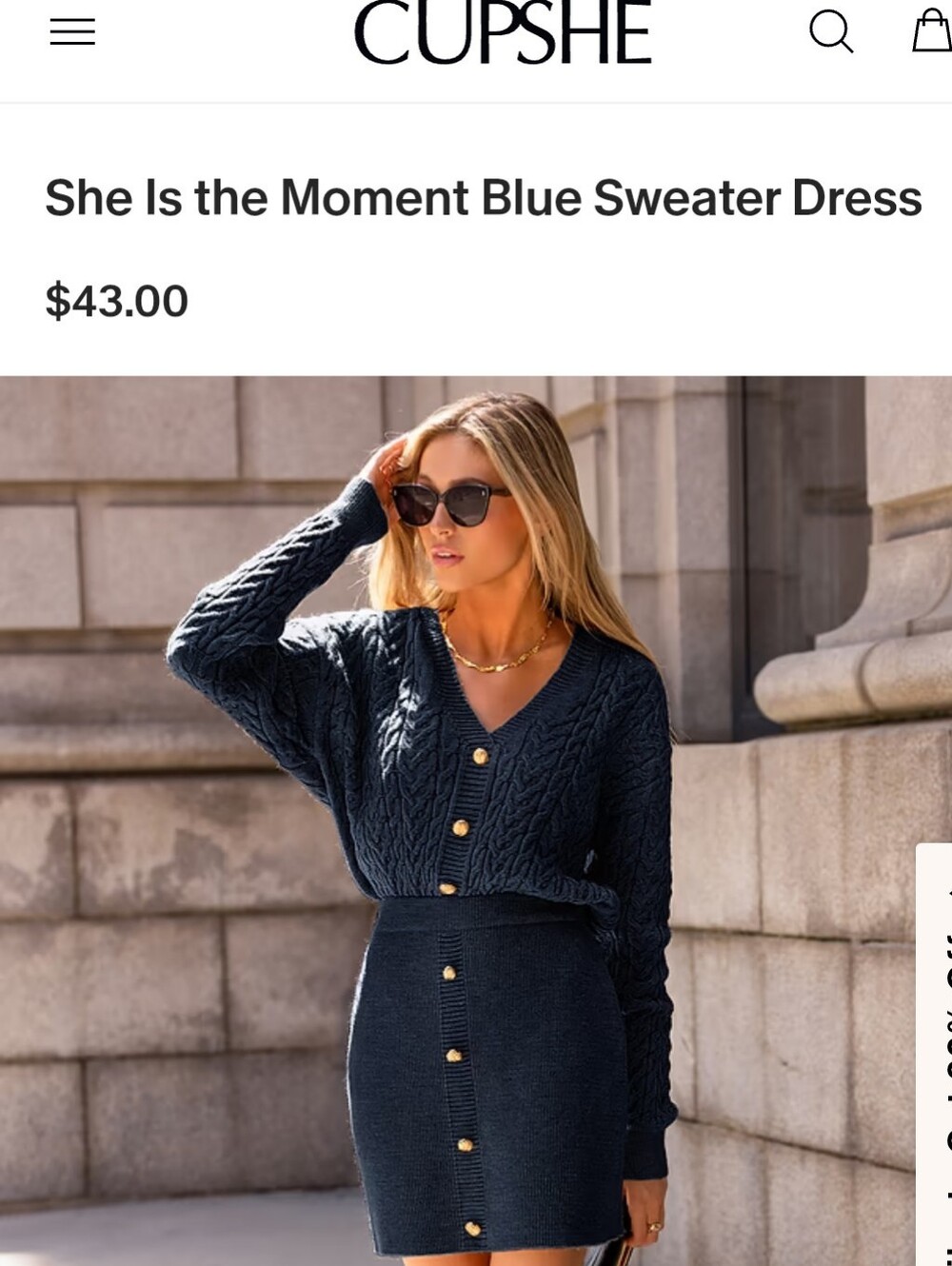 NWT CUPSHE She Is the Moment Blue Sweater Dress Sz M